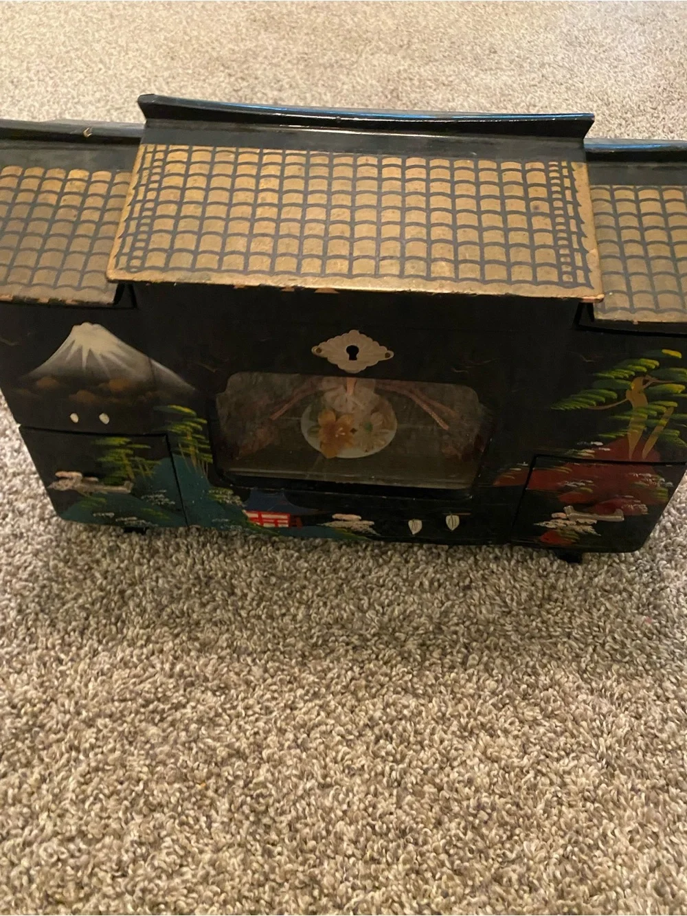 Hand-Painted Black Asian-Inspired Decorative Jewelry Box